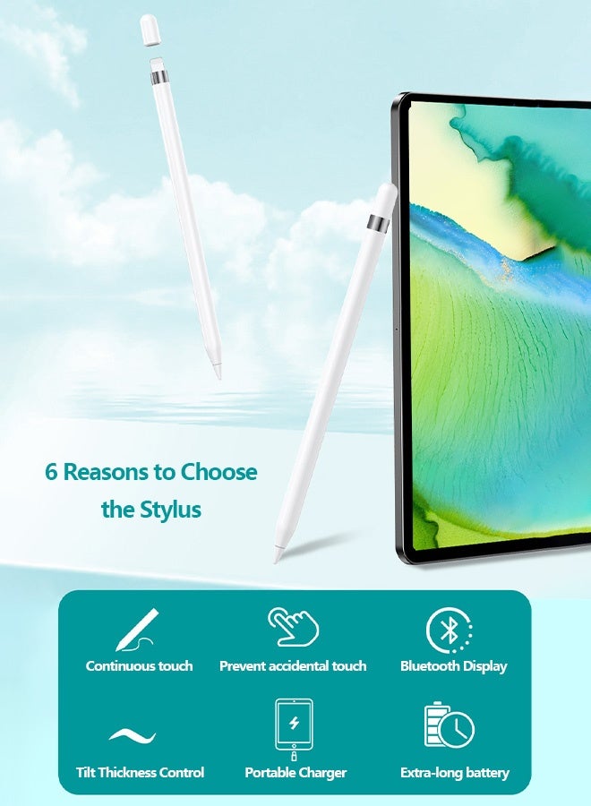 نُوِيق قلم لمس لأجهزة iPad، الجيل الأول، مزود بموصل Lightning، هيكل أسطواني، حساس للإمالة، شحن سريع، متوافق مع موديلات iPad من عام 2018 وما بعده، أبيض - Image 3